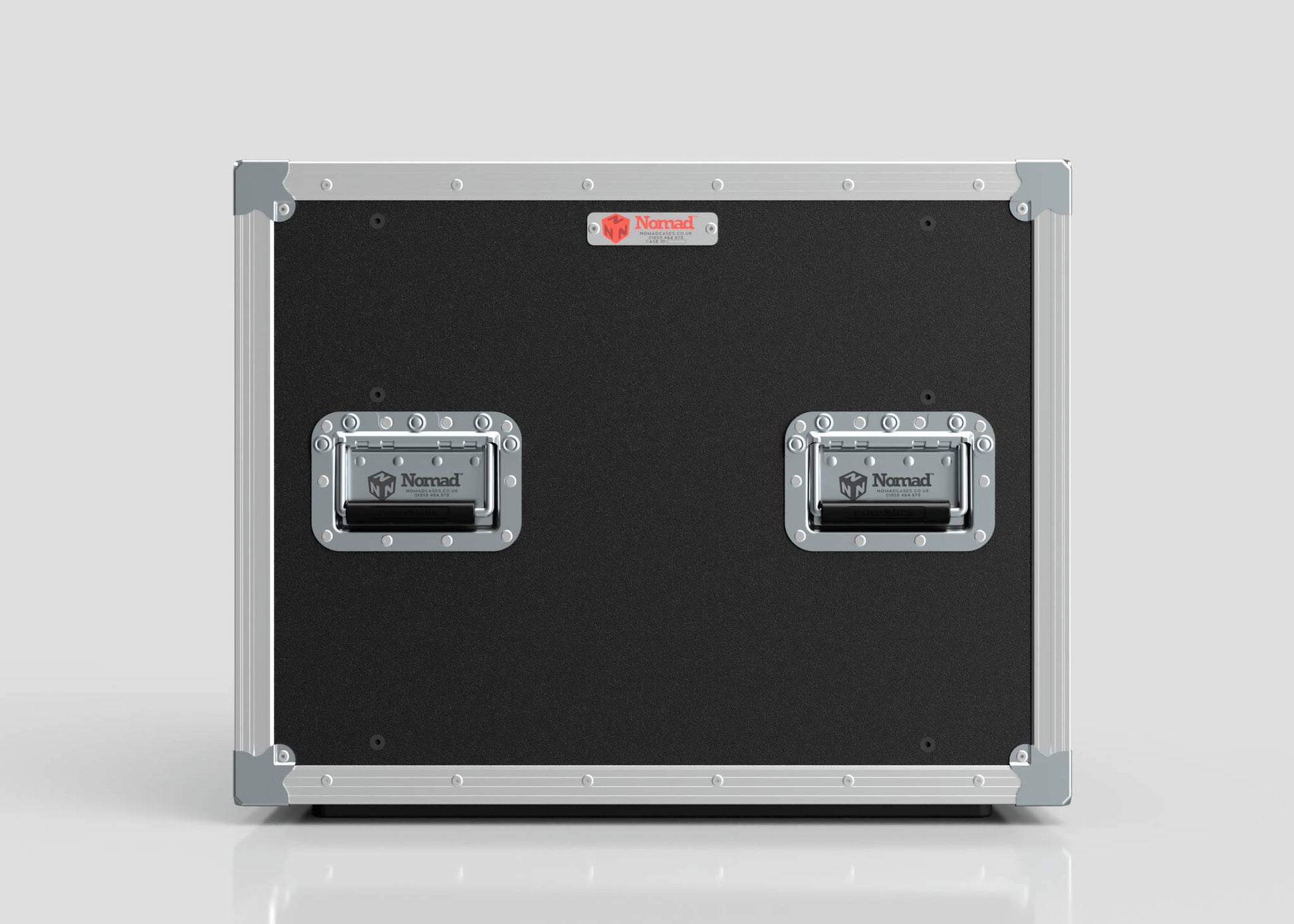 The 10U Slam Rack Case is a black and silver hard equipment case with two metal handles, reinforced corners, and external dimensions of 643 x 561 x 514 mm, shown against a plain light background.