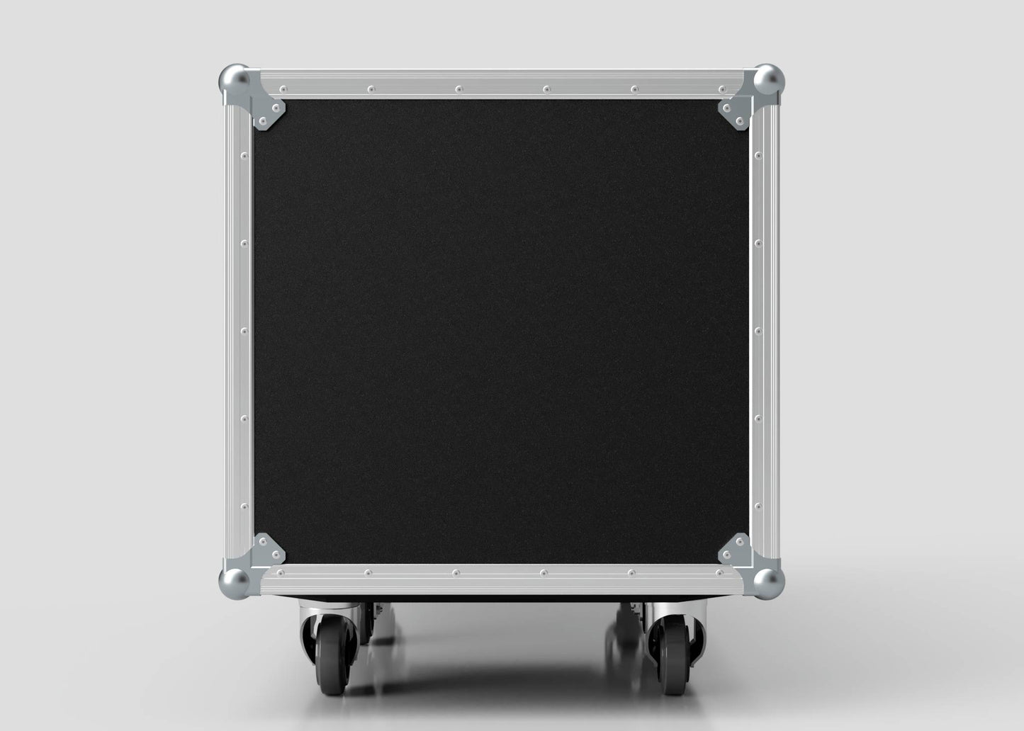 A 10U x 1032mm Suspended Shock Mounted Data Server Rack in black, with metal edges and reinforced corners, is shown from the front against a plain light background. Its exterior is engineered for protection and a sleek profile.