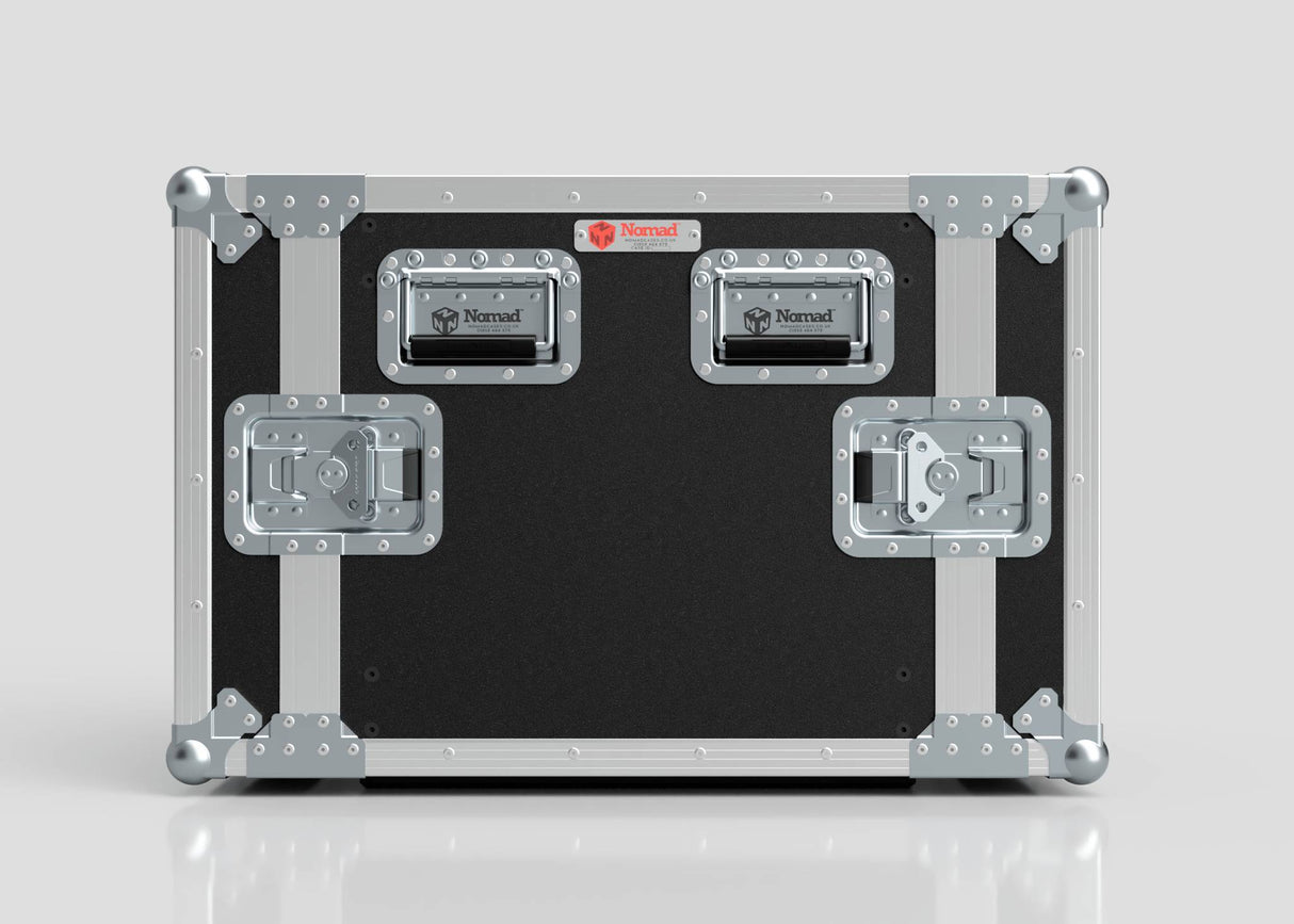 The 11U Standard Rack Case is a black and silver UK-made case featuring reinforced metal corners, secure latches, and the Nomad logo displayed on the front.