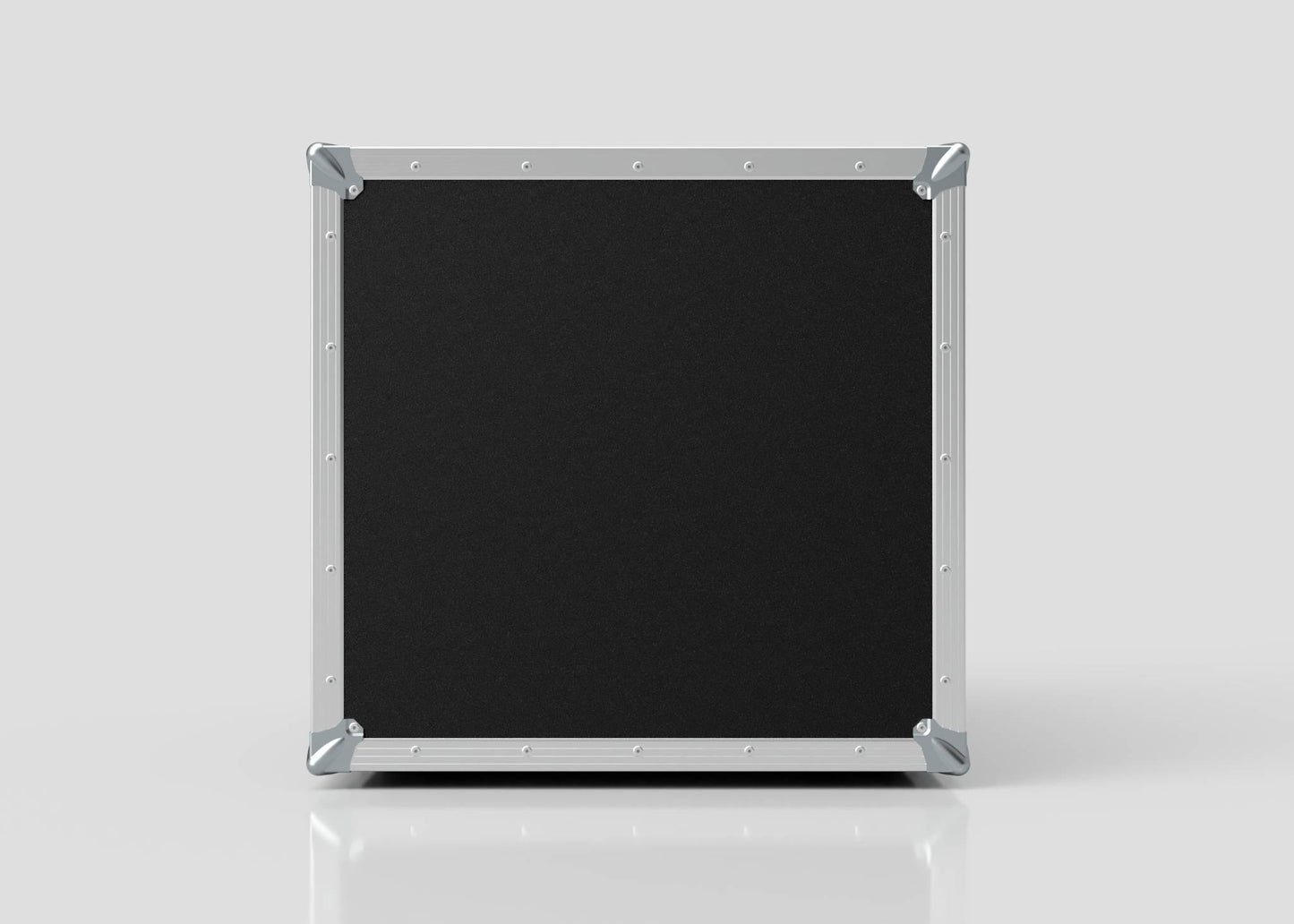 The 11U Suspended Shock Mounted Rack Case, a black rectangular hard case made from European Birch plywood with metal edges and corner protectors, stands upright against a plain light gray background.