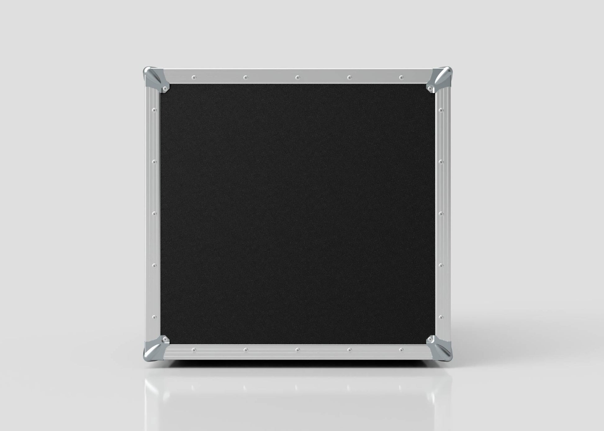 The 11U Suspended Shock Mounted Rack Case, a black rectangular hard case made from European Birch plywood with metal edges and corner protectors, stands upright against a plain light gray background.
