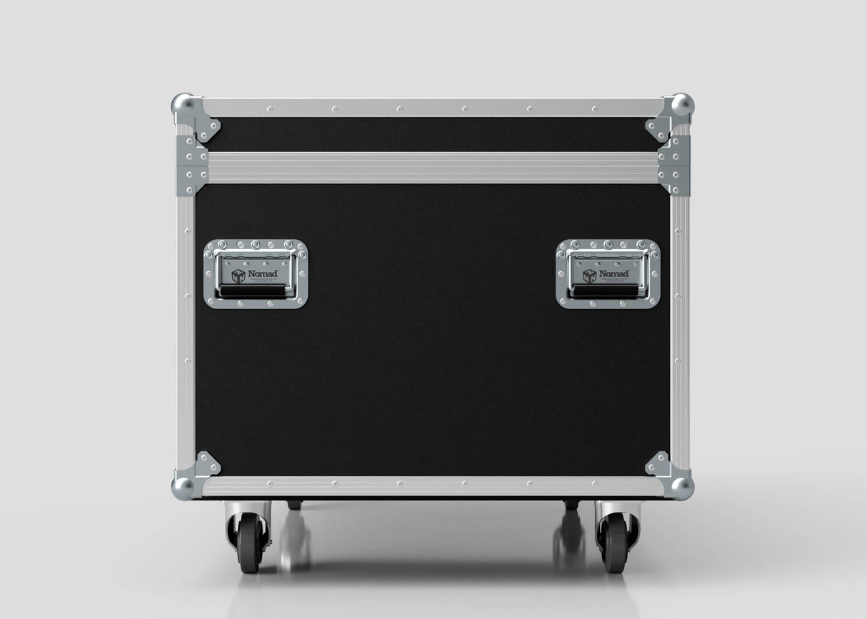 The 1200mm Jumbo Trunk Case, a black and silver rolling equipment case with metal edges and two handles, is shown against a plain light background. It has external dimensions of 1225 x 807 x 765 mm.
