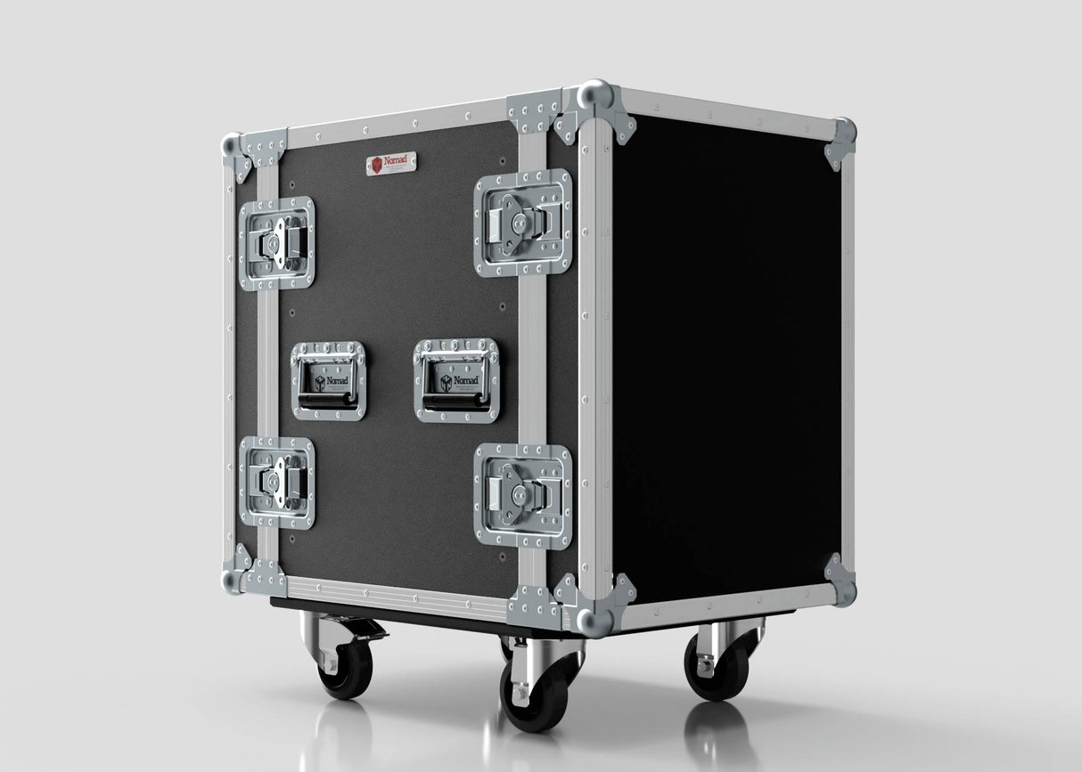 The 14U Standard Rack Case is a black and silver UK-made rack mount case with reinforced metal corners, four latches, and two handles, shown on a white background.