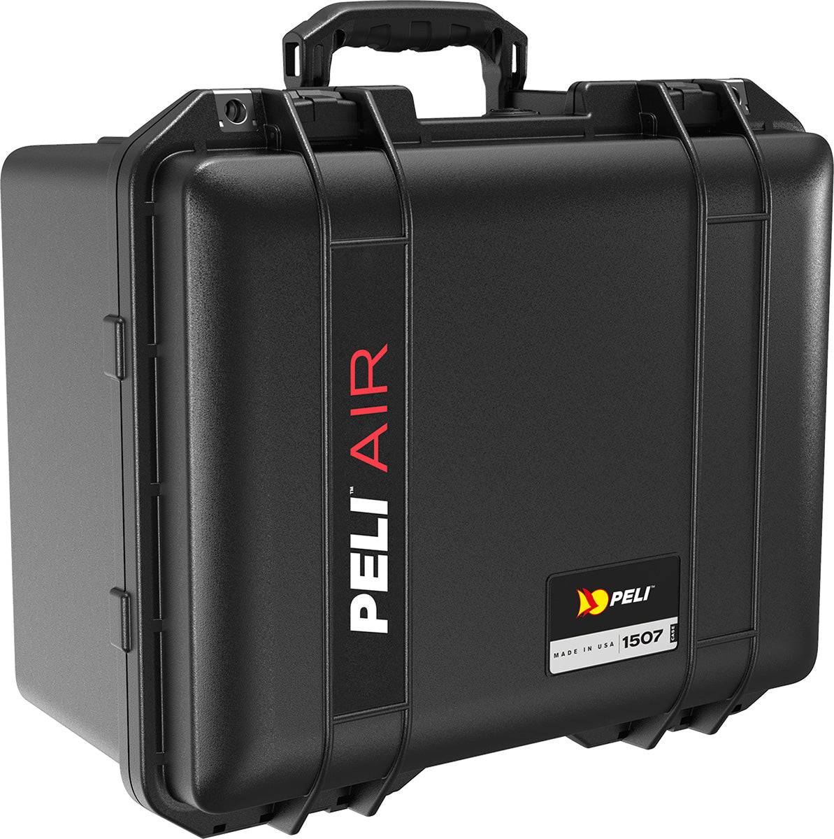 A black 1507 Air Case hard-shell waterproof protective case with a handle, labeled PELI AIR on the front and featuring the PELI logo on the bottom corner.