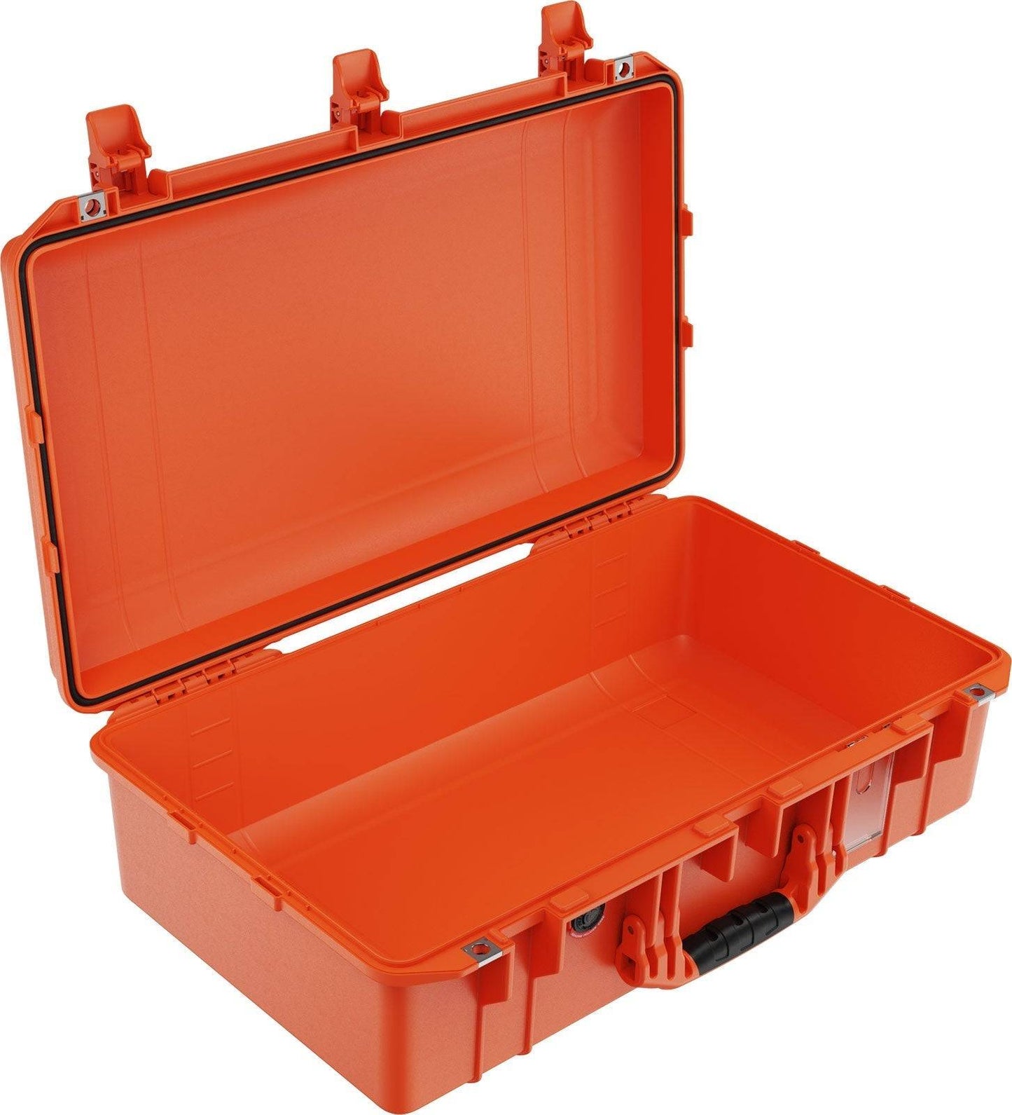 The 1555 Air Case is an open, empty, hard-shell orange waterproof case with a black handle and secure latches—ideal for anyone needing a lightweight but reliable protective case.
