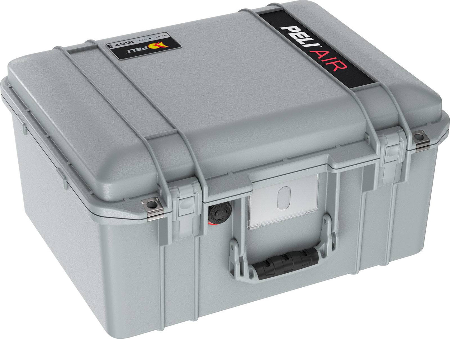 The 1557 Air Case is a gray lightweight polymer PELI AIR case with a handle, secure latches, PELI AIR branding on the lid, and waterproof protection for superior durability.