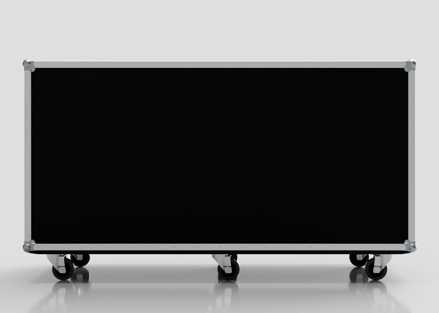 The 16 Way Euro Crate Case is a large, rectangular black equipment case with metal edges and four caster wheels, designed for high load capacity, shown against a plain white background.