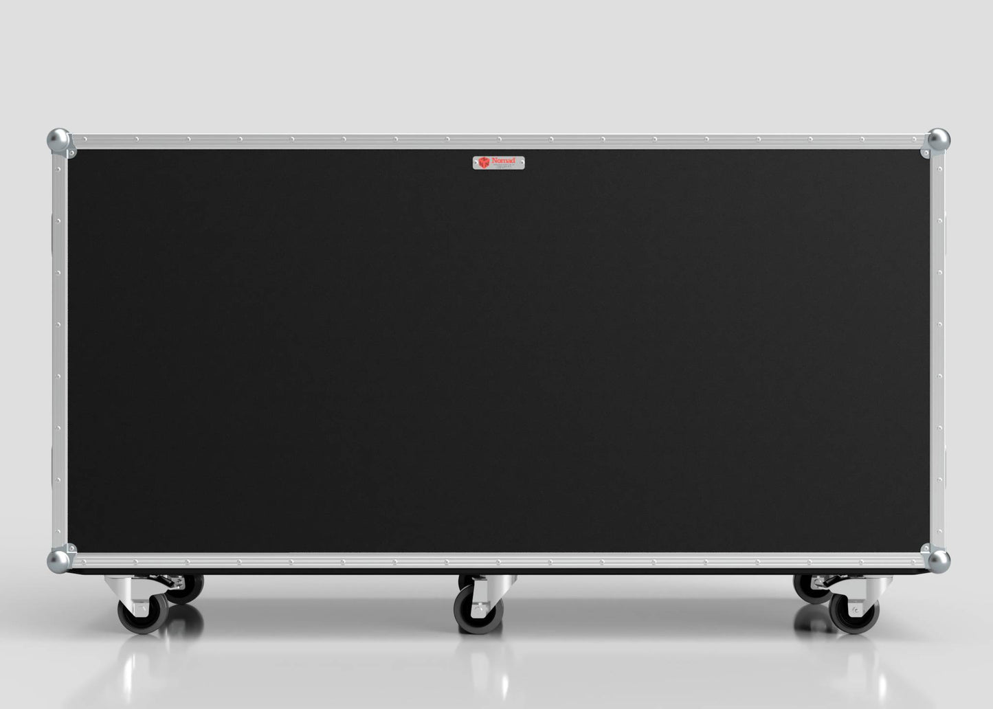 The 16 Way Euro Crate Case is a large black rectangular rolling storage case with metal edges and four caster wheels, designed for high load capacity, shown against a plain light background.