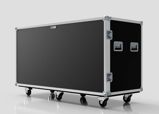 The 16 Way Euro Crate Case is a large black rectangular case with reinforced metal corners, four caster wheels, and side metal handles, designed for high load capacity.