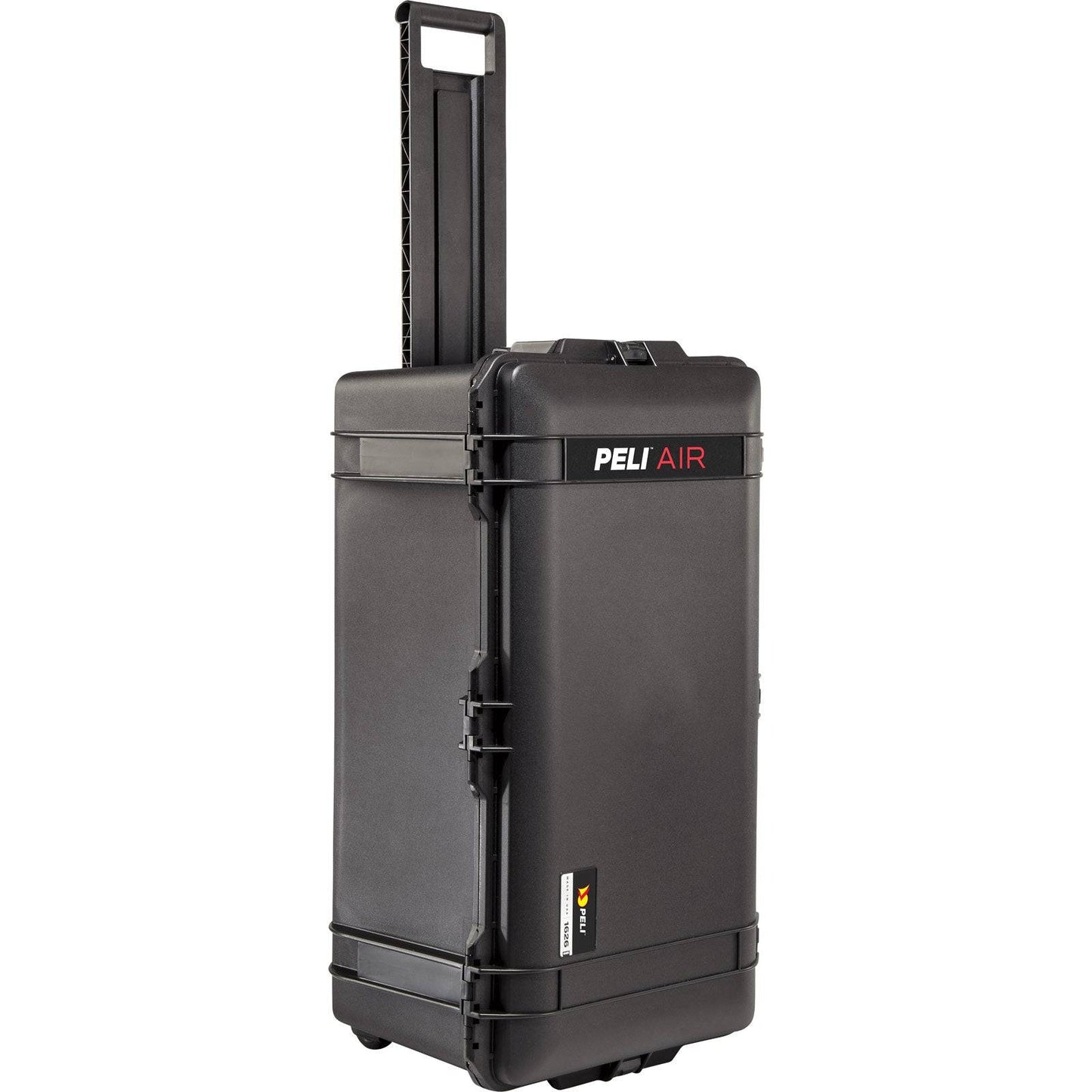 The 1626 Air Case is a black, waterproof protective case with wheels and an extended telescopic handle, shown standing upright on its shorter side.