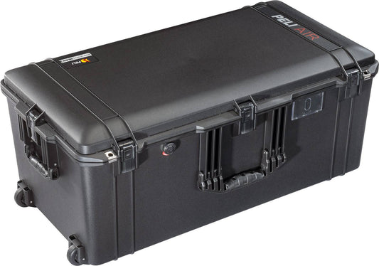 The 1646 Air Case is a large black waterproof protective case from the PELI Air Long/Deep Series, featuring wheels, latches, and a handle for secure storage and easy transport.