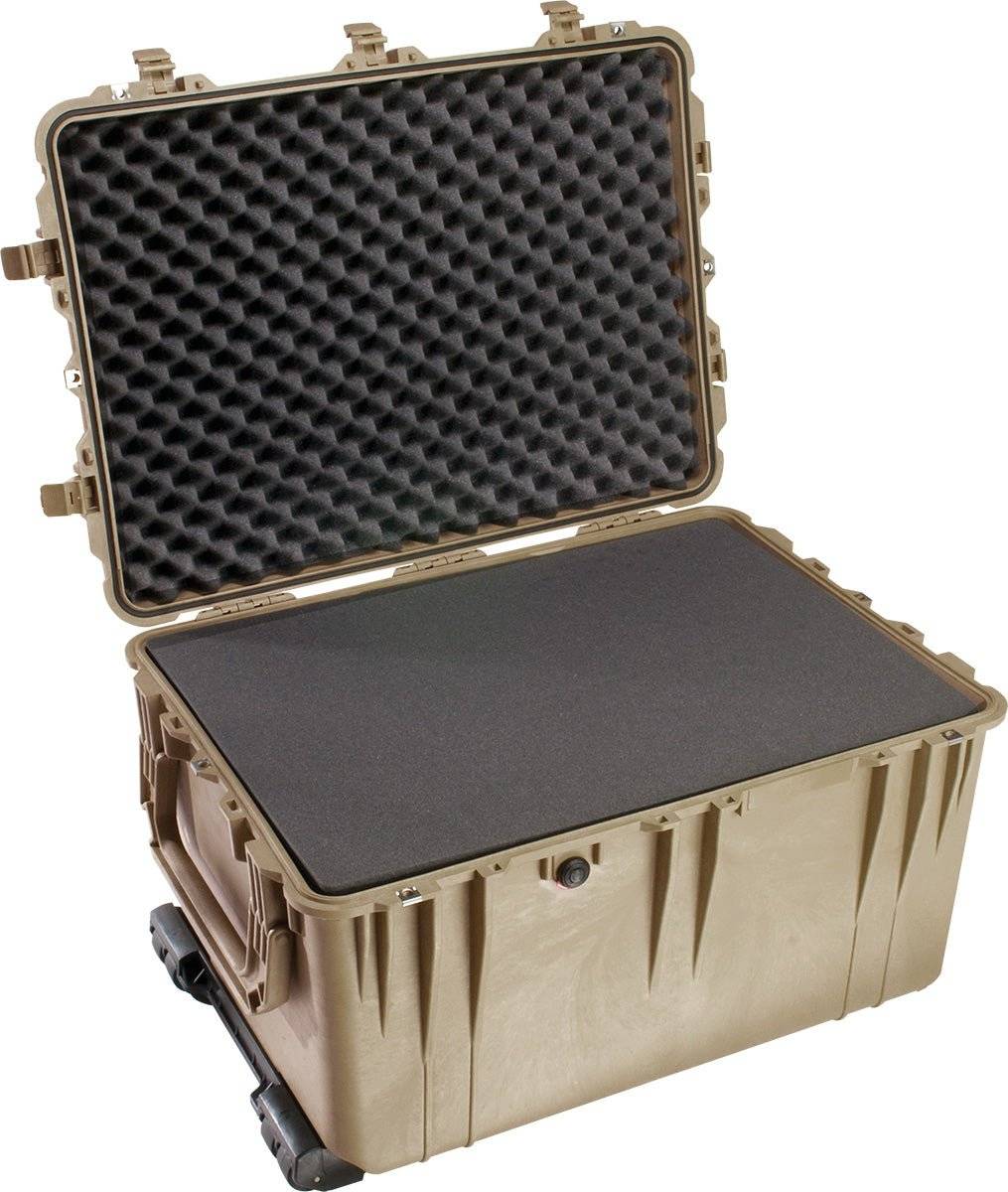 A tan 1660EU Protector Case with an open lid, showing foam padding inside for cushioned, crushproof storage.