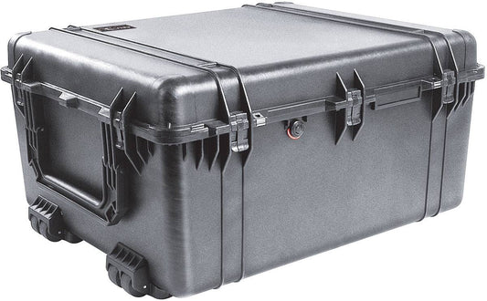 The PELI 1690 Protector Transport Case is a large, hard-shell black case with reinforced corners, side handle, secure latches, and wheels—crushproof for superior protection and easy transport.
