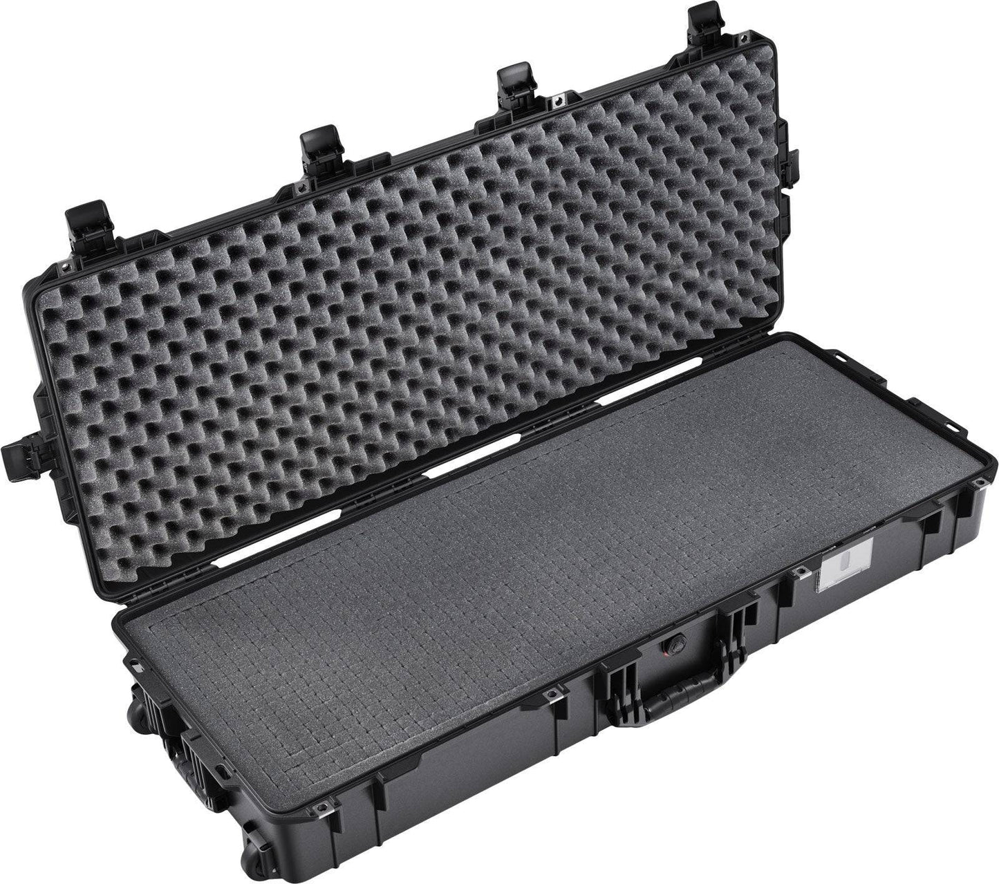 A black 1745 Air Case is open, showing foam padding in both the lid and base for protective, waterproof storage.
