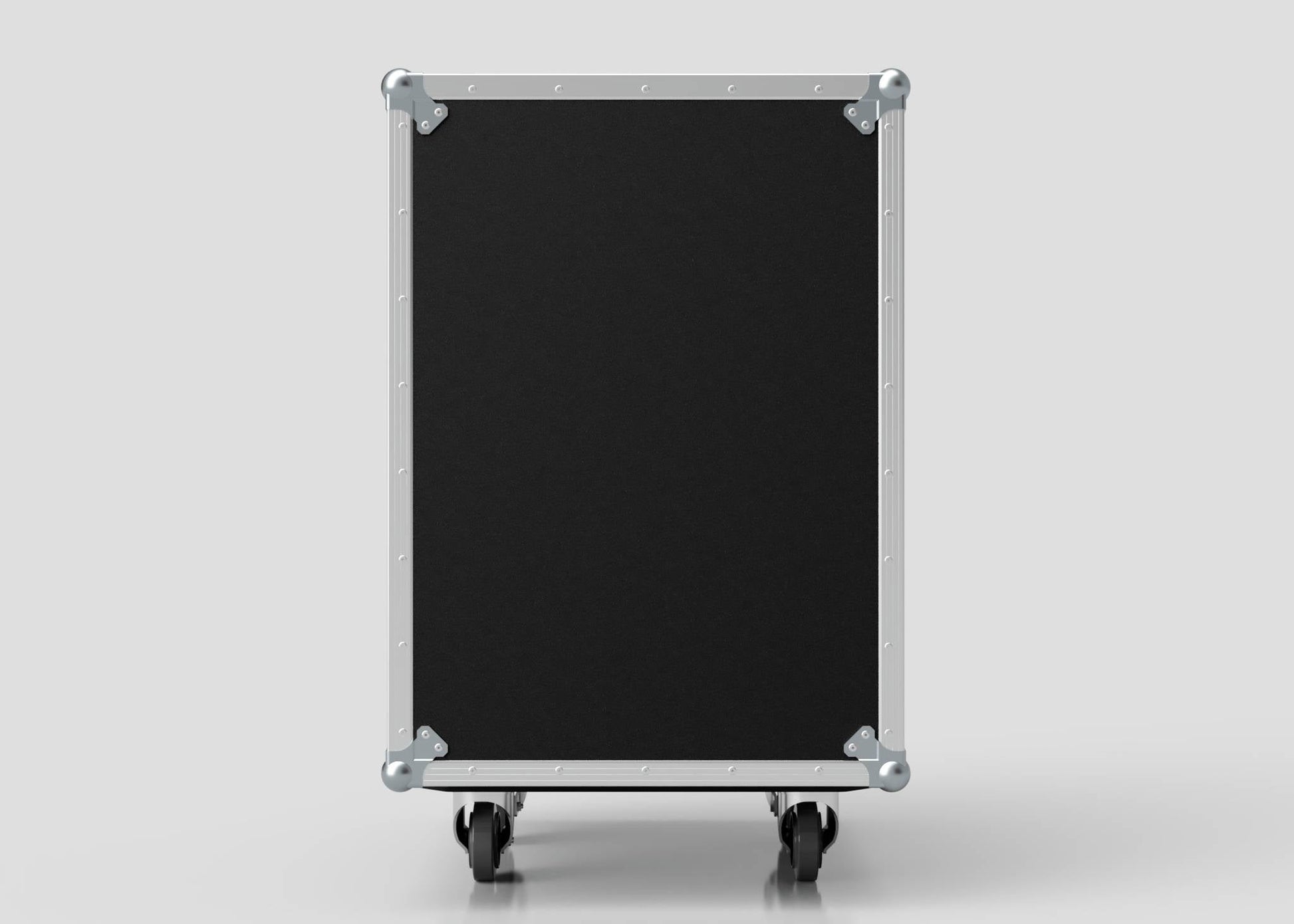 The 17U Foam Shock Mounted 19" Rack Case, constructed from European Birch plywood with metal corners, stands upright on four caster wheels to ensure superior equipment security against a plain light background.