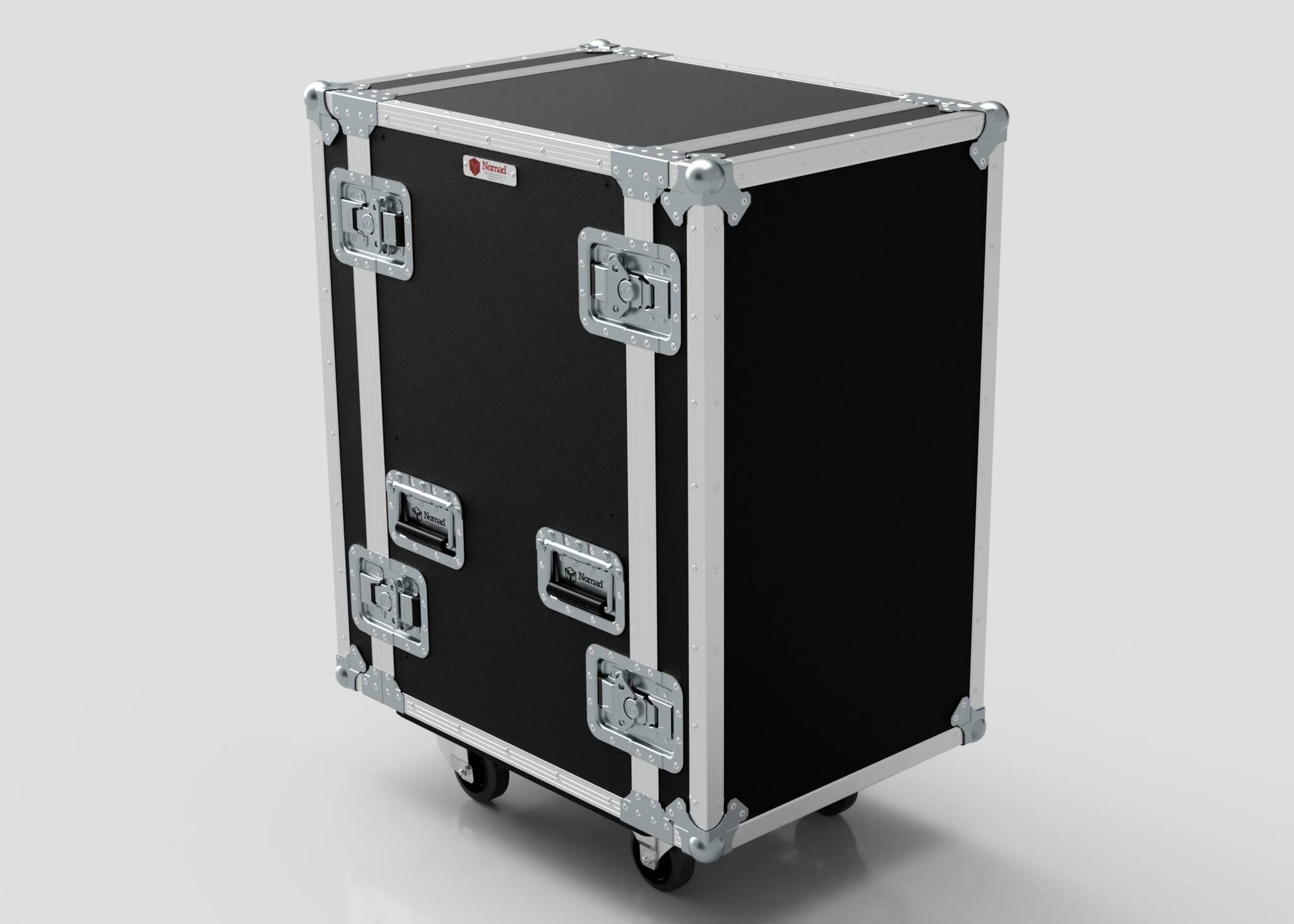 The 17U Standard Rack Case is a large black and silver equipment rack on wheels, made from European Birch plywood, featuring metal corner protectors and multiple latches, set against a plain light background.