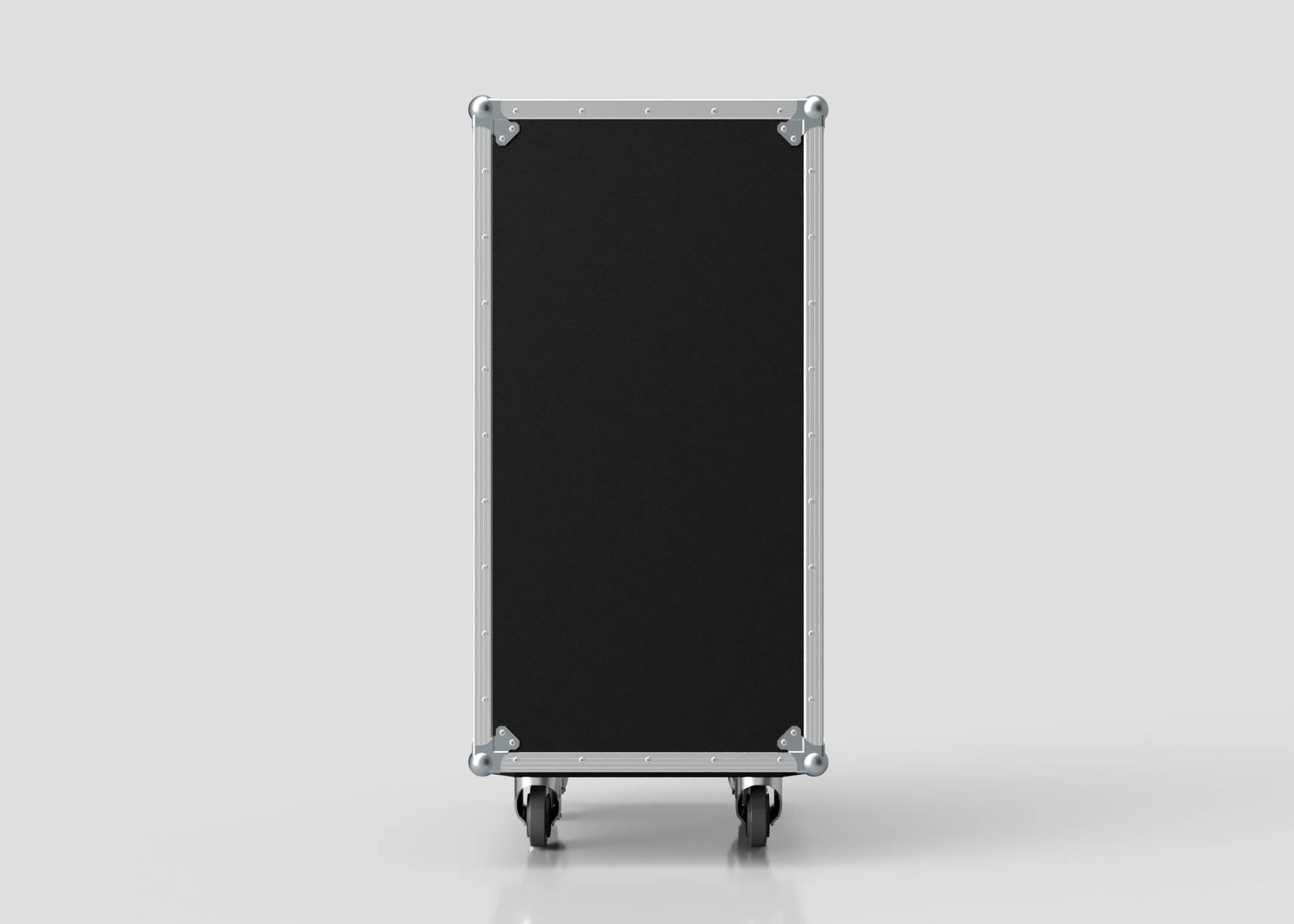 The 22U Standard Rack Case is a tall, rectangular black equipment rack with metal corners and edges, standing upright on four caster wheels against a plain light background.