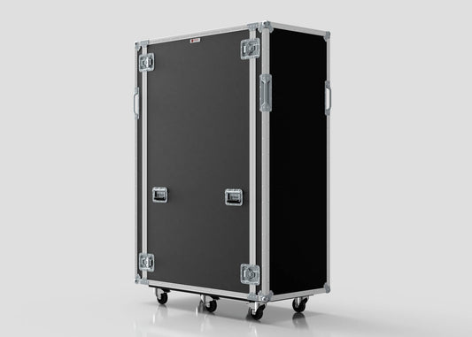 A large black 36U x 1032mm Suspended Shock Mounted Data Server Rack with metal edges, handles, and four caster wheels stands upright on a light gray background, with external dimensions of 1067 x 650 x 1732 mm.