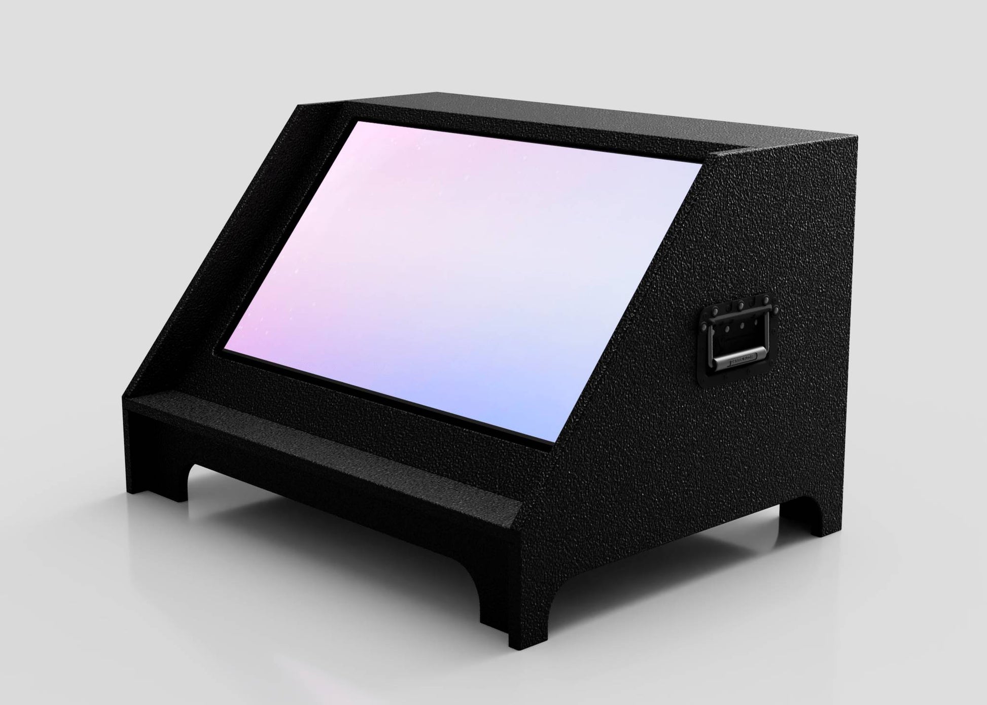 The 40" Screen Stage Confidence Monitor Wedge is a black rectangular electronic device with a slanted touchscreen display and side handle, shown against a plain light background; monitor not included.