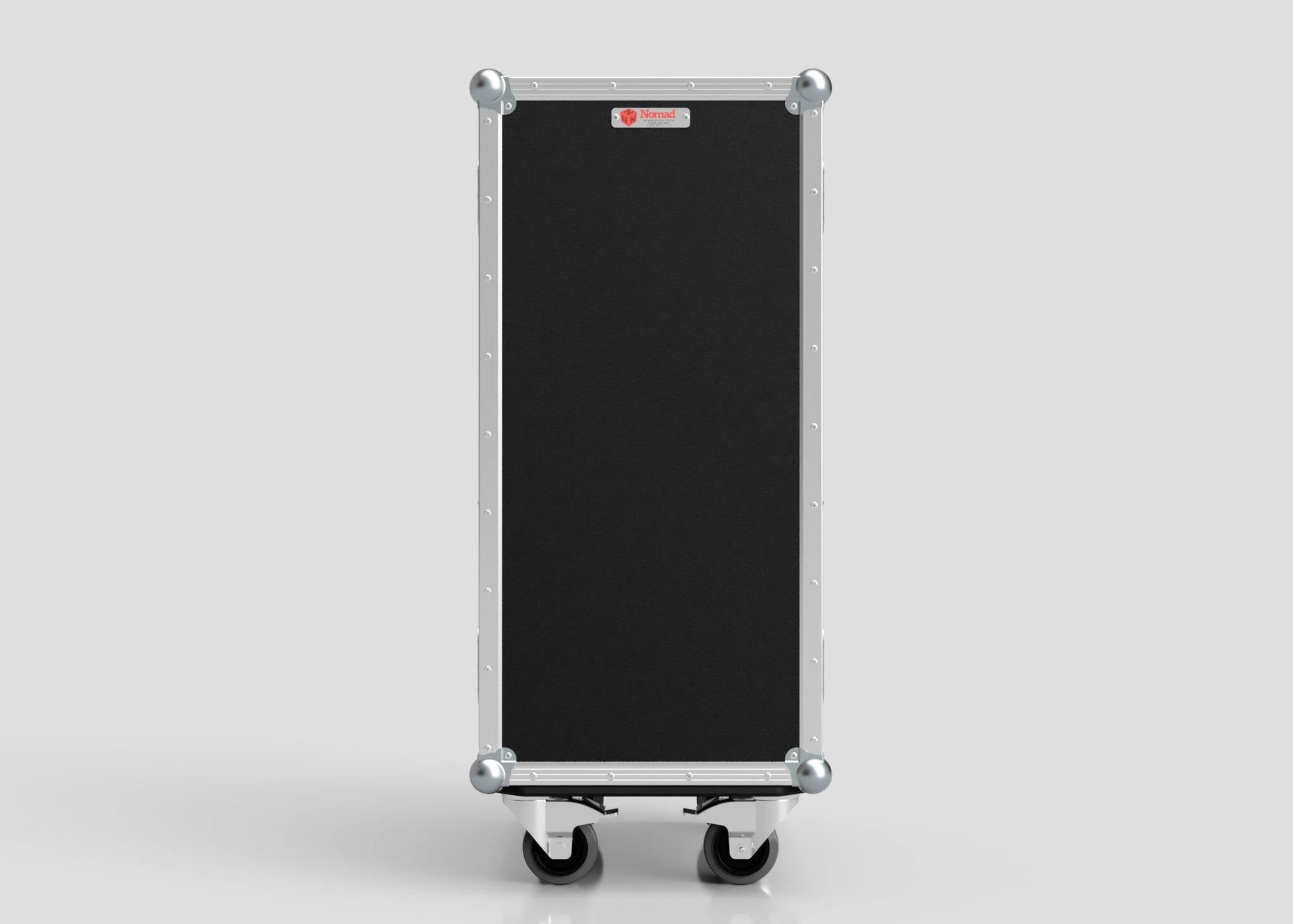 The 5 Way Euro Crate Case, a tall rectangular black storage case with metal edges, corner protectors, and swivel wheels, is displayed against a plain white background.