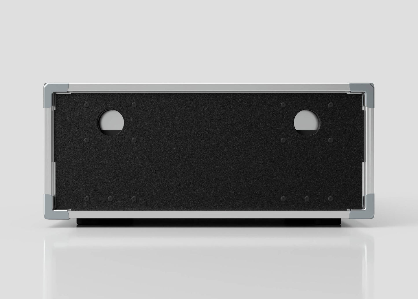 The 6U Slam Rack Case is a rectangular black and silver electronic enclosure with two circular holes on the front panel, shown against a plain light background.