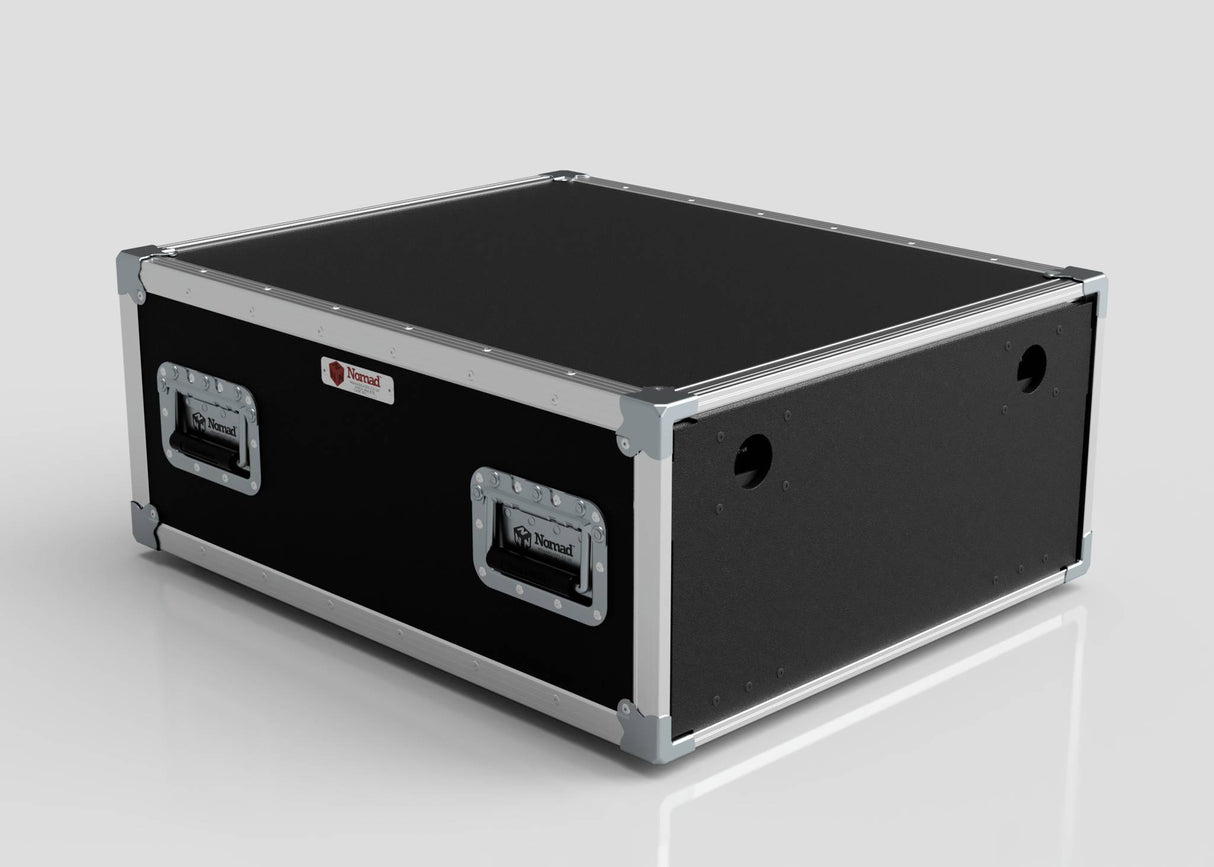 The 7U Shock Mount Slam Rack Case is a black rectangular case with metal edges, reinforced corners, and two side handles, shown on a plain light background.
