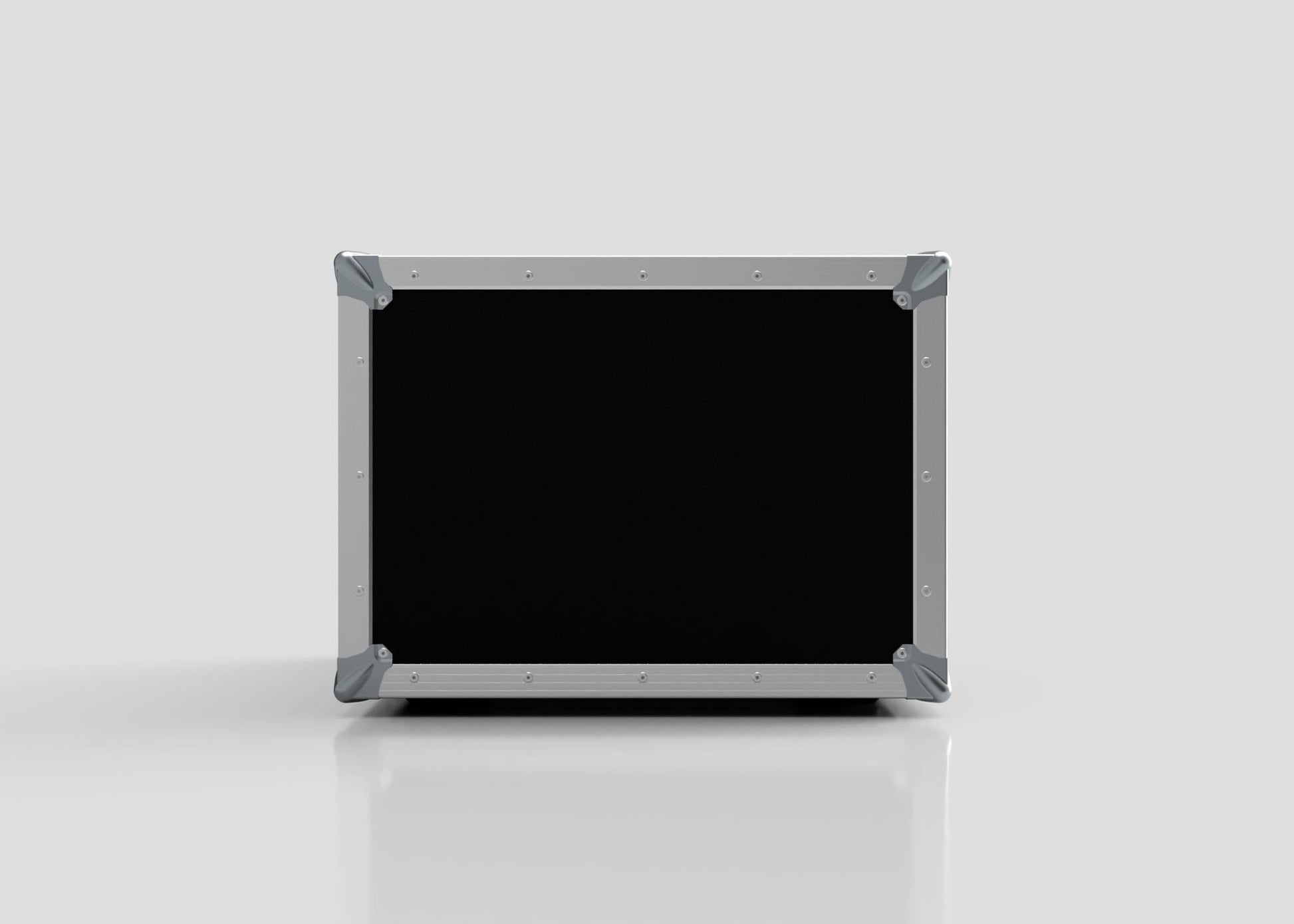 The 8U Standard Rack Case is a large, rectangular black equipment rack with metallic corners and edges, shown from the front against a plain light gray background.