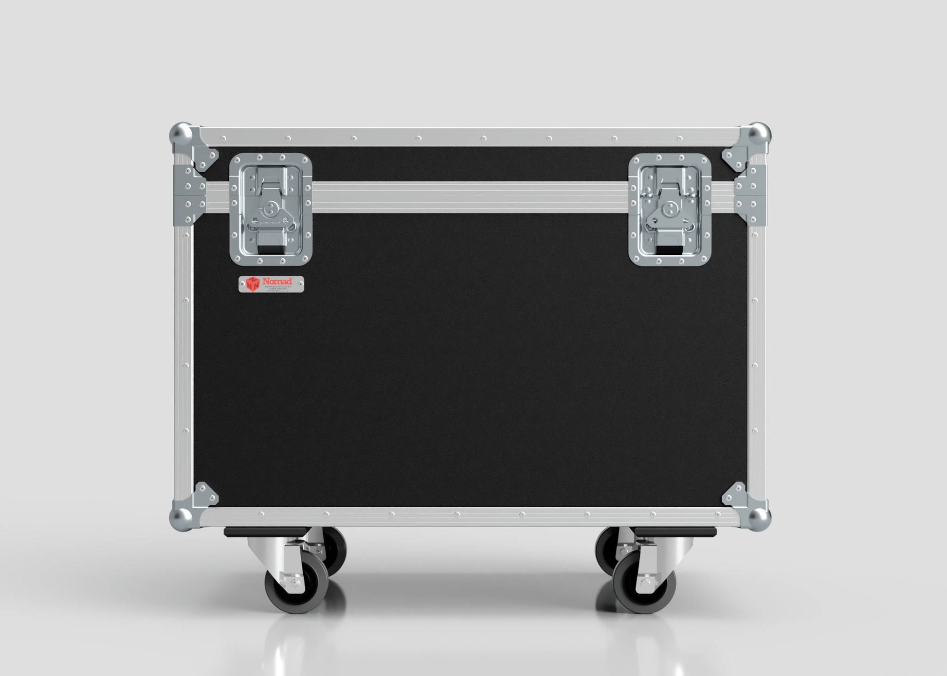 The 900mm Trunk Case, featuring a black and silver design, metal corner reinforcements, and two latches, is displayed against a plain background, emphasizing its sturdy build and 925 x 607 x 765 mm external dimensions.