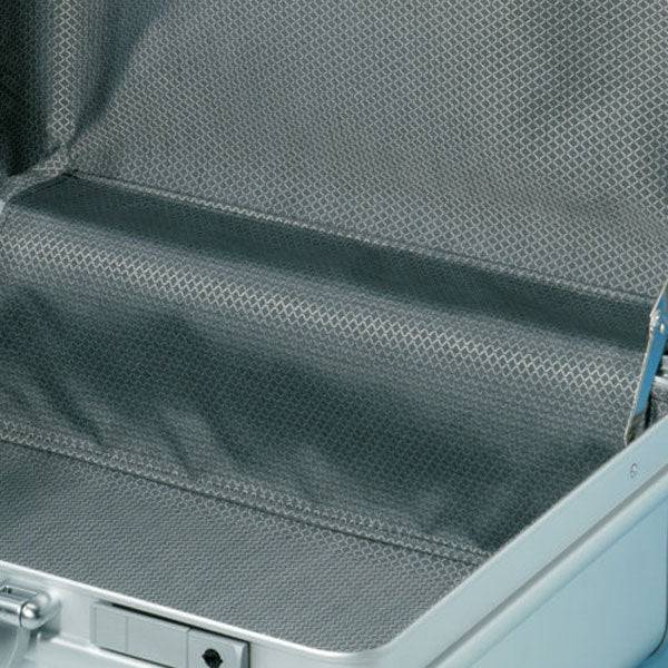 Open, empty ALUpur 98800 case with textured gray interior lining, viewed from above. This anodised aluminium case is ready for custom CNC foam fittings.