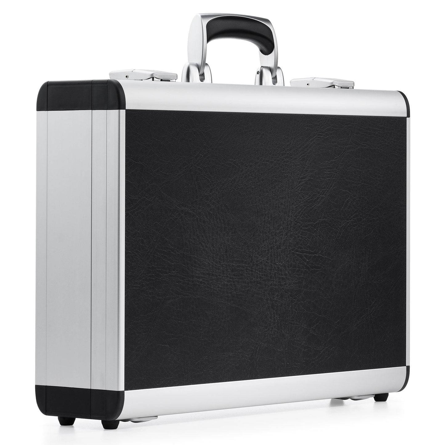 The AZKR 80500 is a black and silver aluminum frame briefcase with a handle and custom CNC foam fittings, shown on a white background.