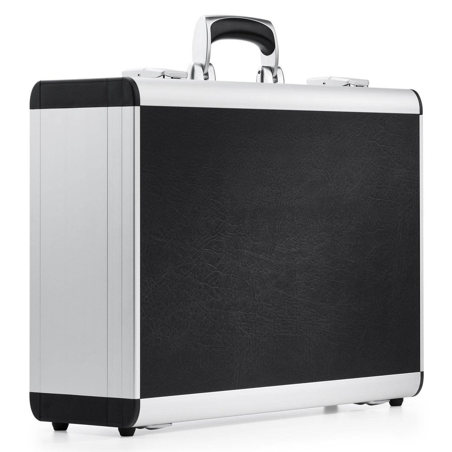 The AZKR 80600 is a black and silver hard-shell briefcase with an aluminum frame and handle, shown standing upright against a white background.