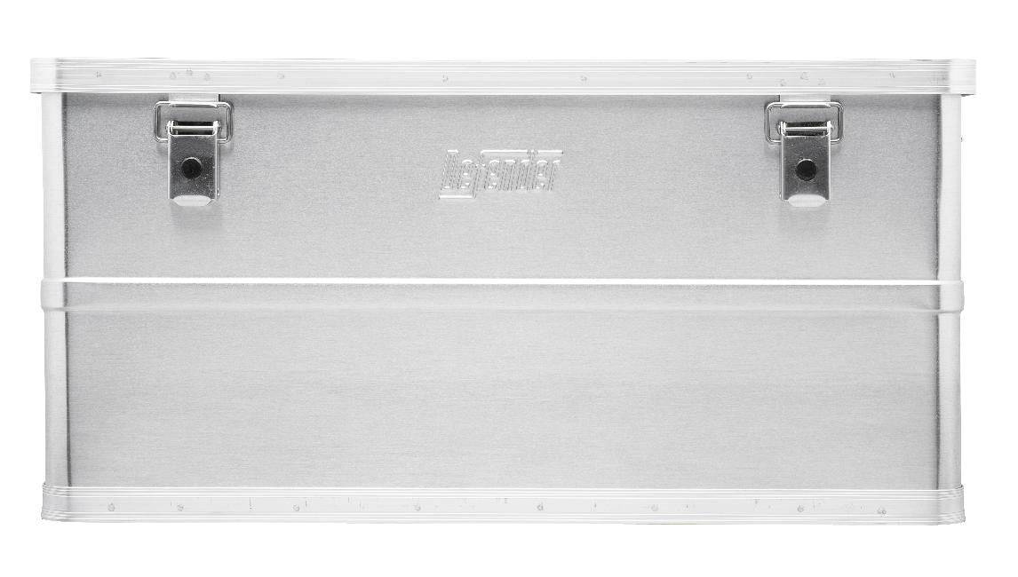The Defender KA44-019 is a rectangular silver lightweight aluminum box with two top front latches and a recessed handle, displayed against a white background.