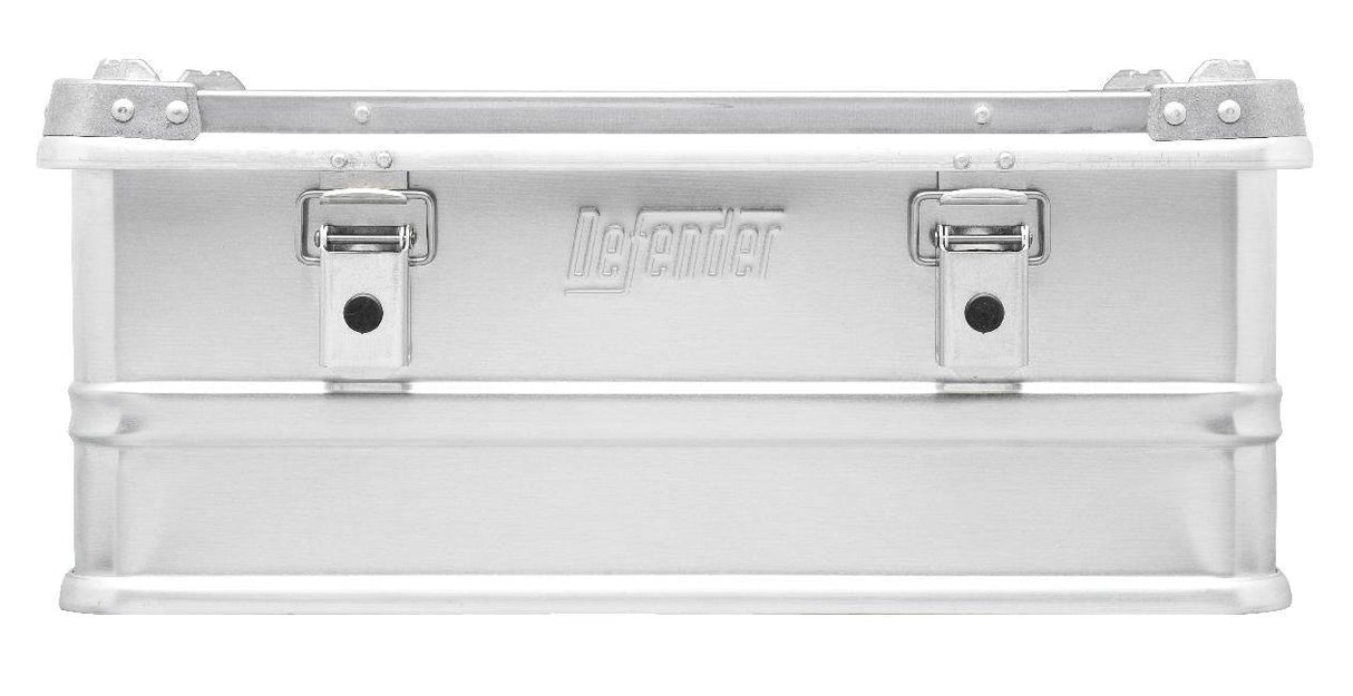 The Defender KA74-003 is a silver 42-litre case featuring two front latch closures and "Defender" embossed at the center.