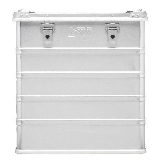 The Defender KA74-008 is a rectangular, silver metal 175L case featuring two front latches and horizontal reinforcement ridges.