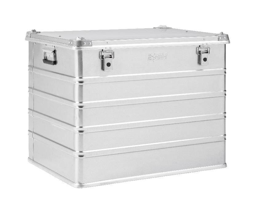The Defender KA74-011 is a rectangular silver metal case with a hinged lid, side handles, front latch closures, custom routed foam interior, and 240L capacity; shown against a white background.