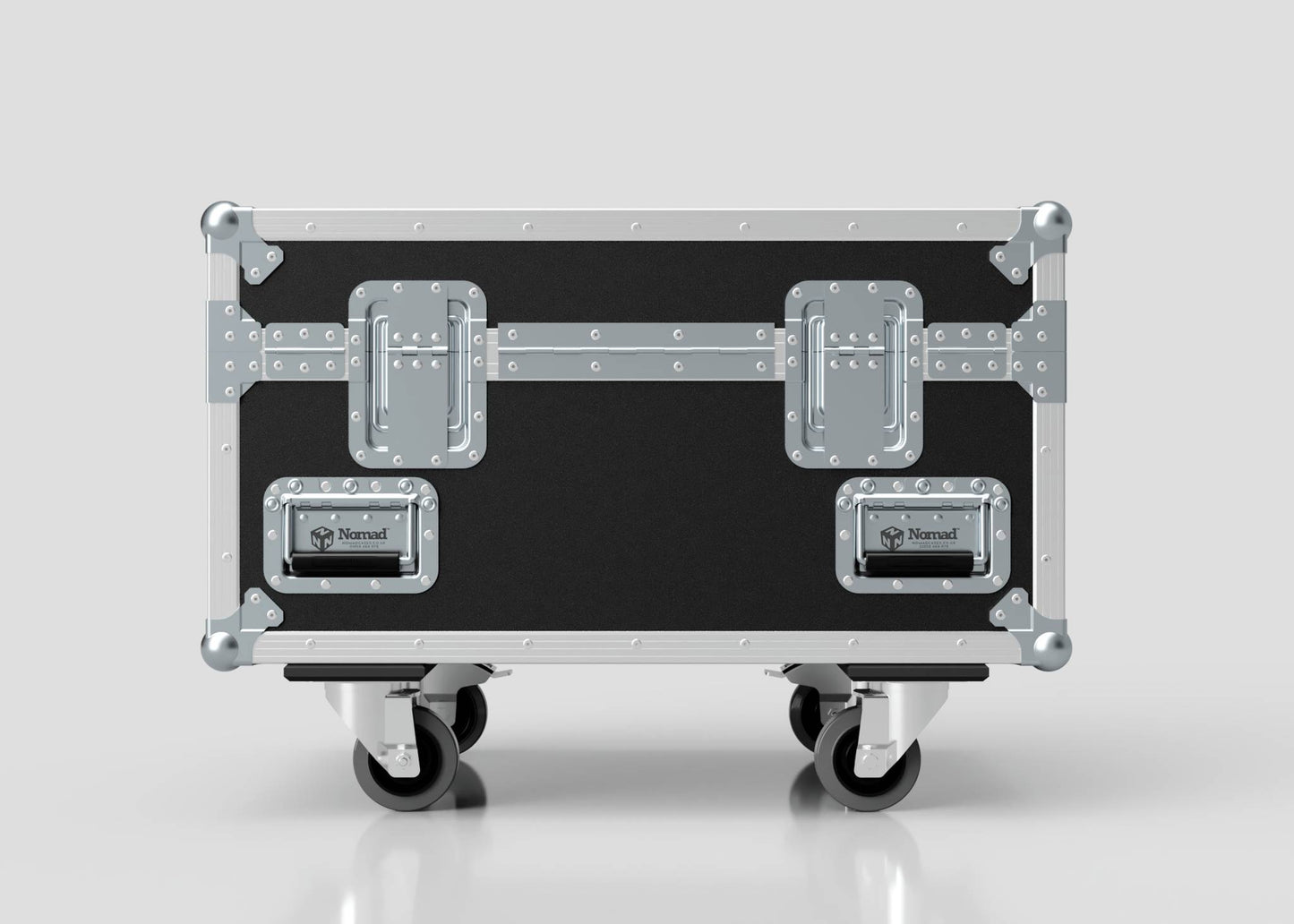 The Double Chainmaster 500Kg Chain Hoist Case, a black and silver metal rolling case with reinforced corners and two large latches, measures 805 x 600 x 573 mm and is shown against a plain light background.