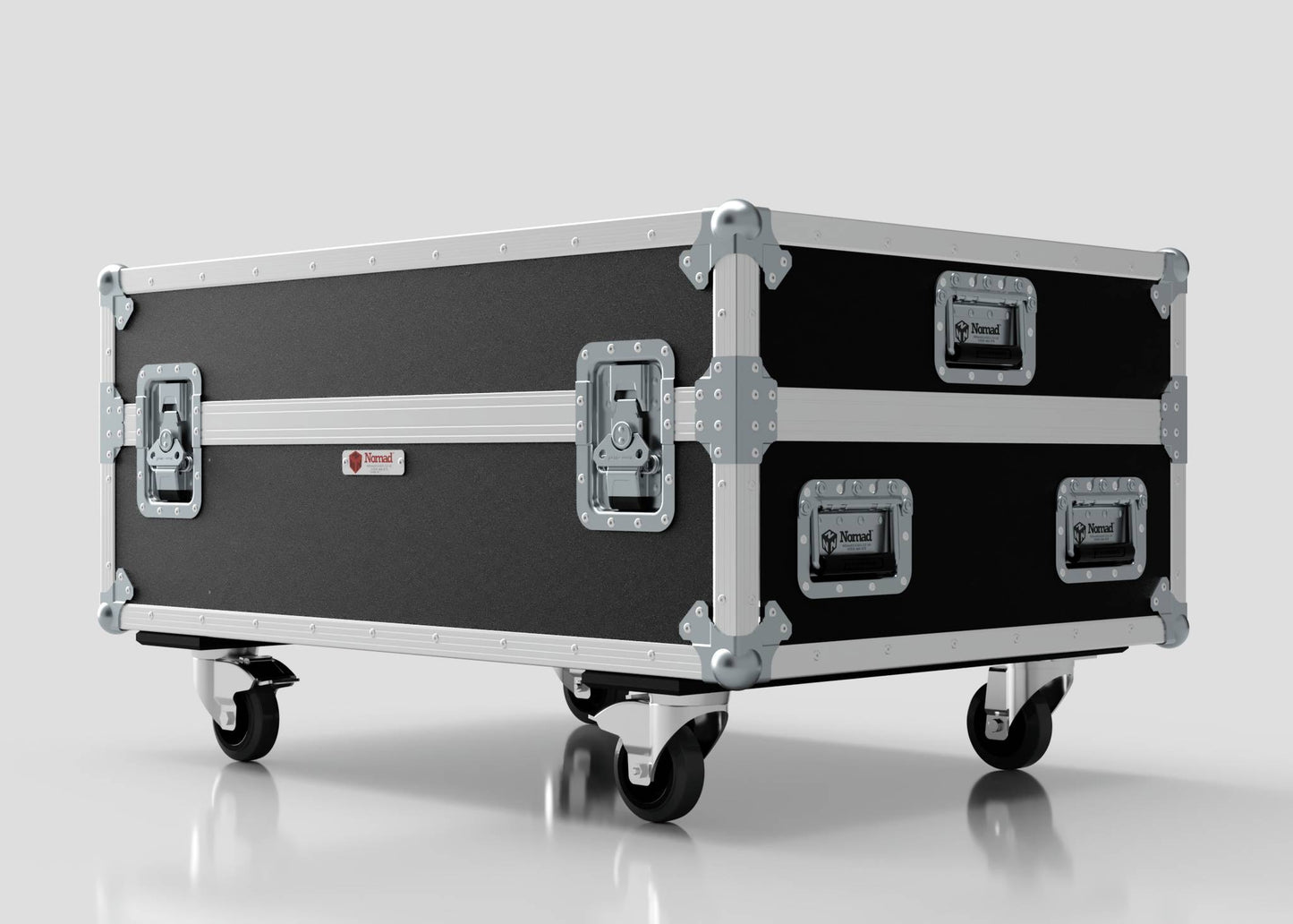 The Epsom L1000 & 20K Projector Case is a black and silver flight case with metal reinforcements and latches, measuring 1008 x 724 x 565 mm, shown against a plain light background, designed for transporting equipment.