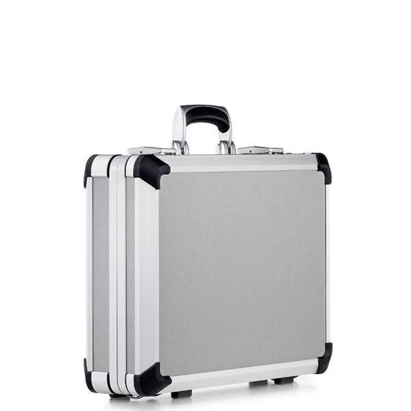 The Exclusive 93700 features a silver aluminium frame with black reinforced corners and a black handle, shown closed and upright on a white background—an AEX exclusive design.