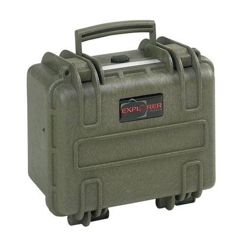 The Explorer 2717 is a rugged olive green waterproof hard plastic case with a handle, secure latches, and a purge valve, designed for protective storage and transport.
