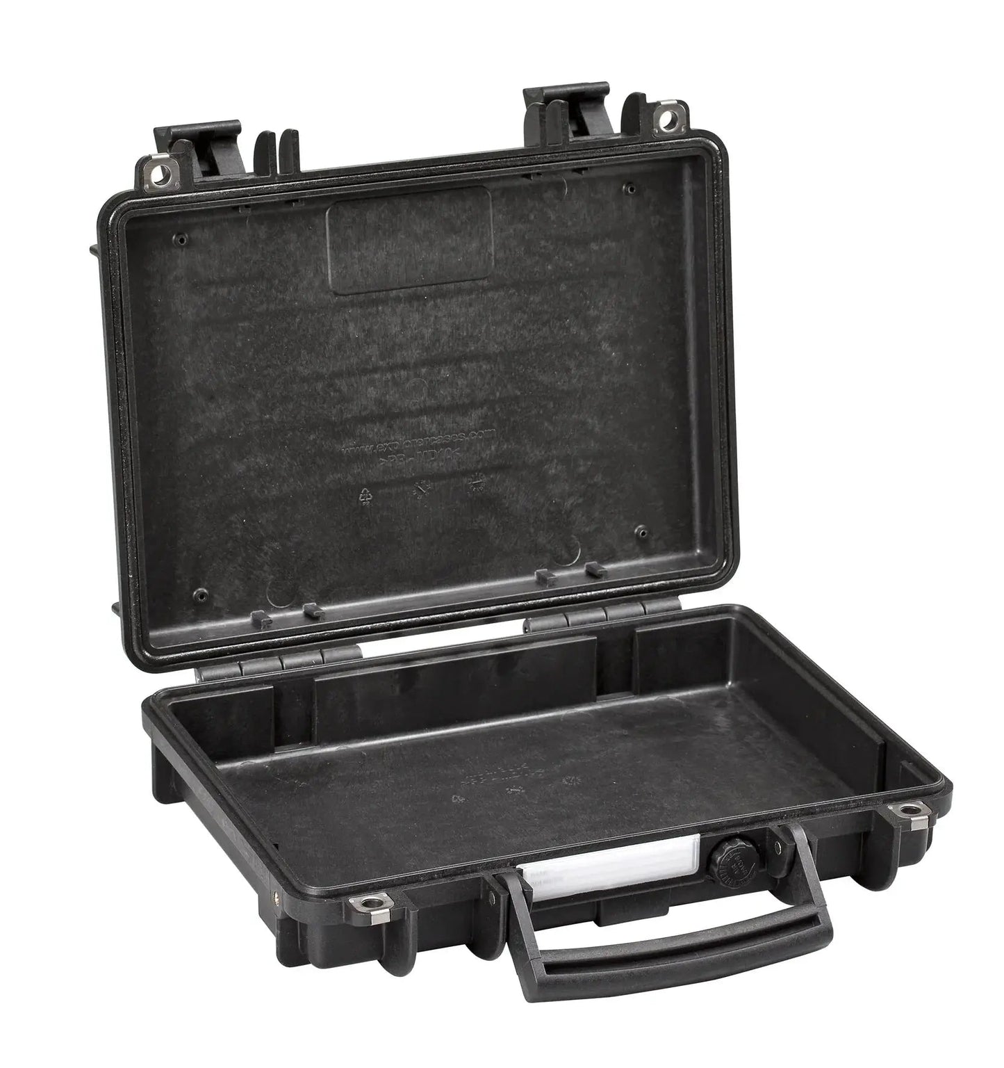 The Explorer 3005 is a black hard plastic carrying case with a hinged lid, empty interior, sturdy front handle, and watertight protection to keep your items safe and dry.