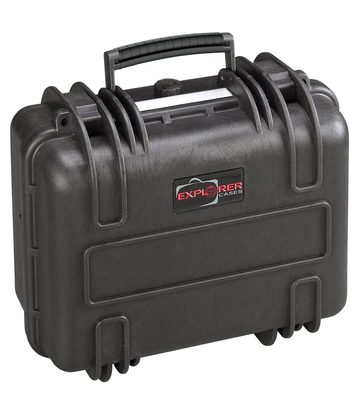 The Explorer 3317 is a black hard-shell carrying case with a top handle, secure latches, and a pressure release valve, designed for protective storage and transport.