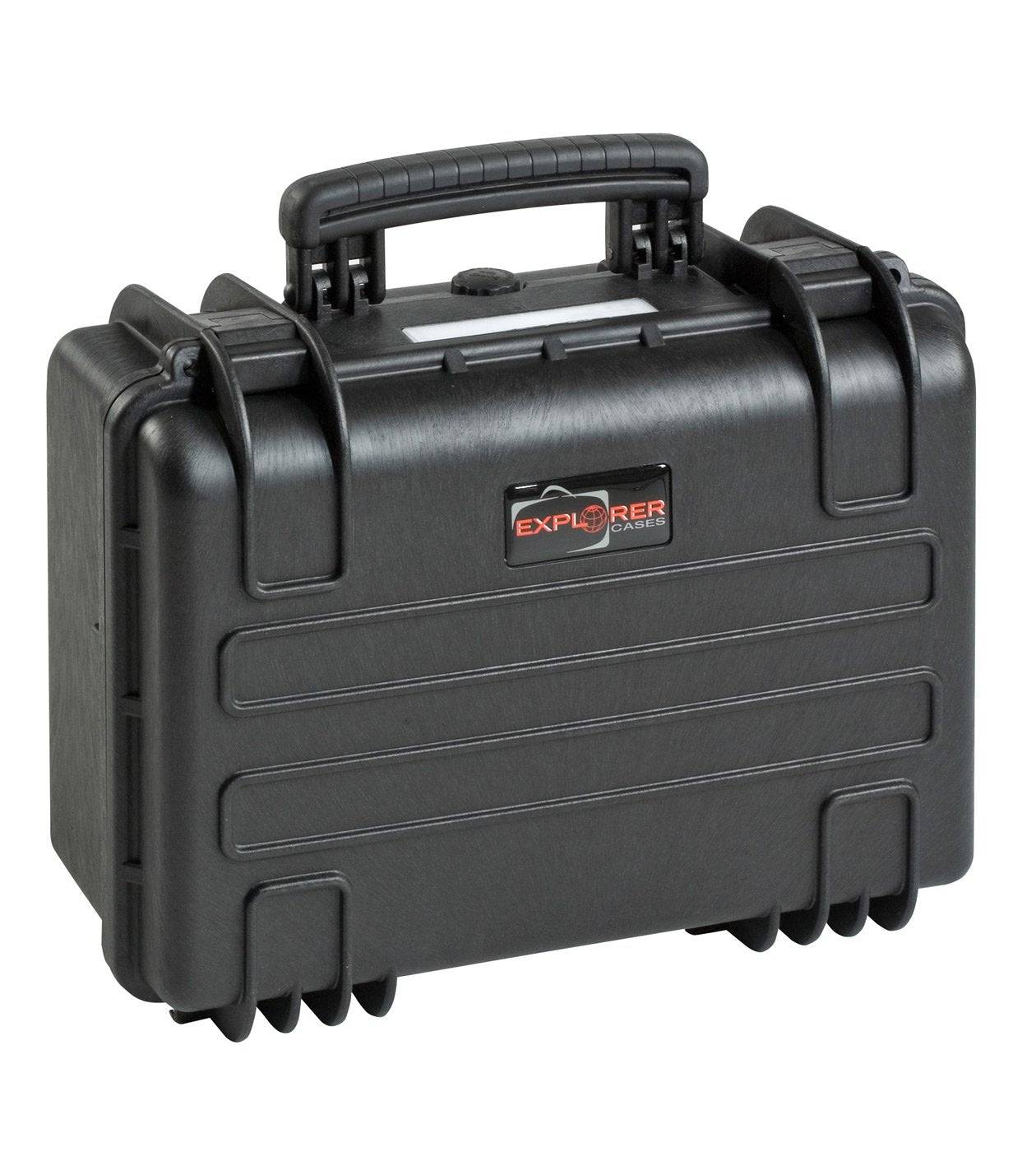 The Explorer 3818 is a black hard-shell waterproof case with a foam interior, handle, secure latches, and Explorer Cases branding on the front.