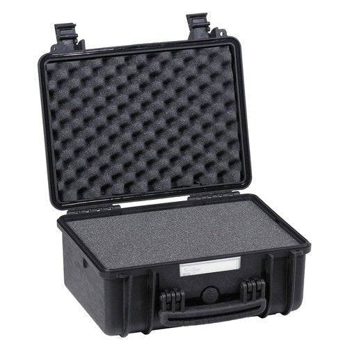 The Explorer 3818 is a black hard plastic waterproof case with an open lid, featuring an egg-crate foam interior and bottom foam insert, designed for protective storage and transport.