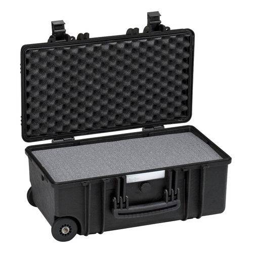 The Explorer 5122 is a black plastic waterproof case with wheels and a foam interior for added protection.