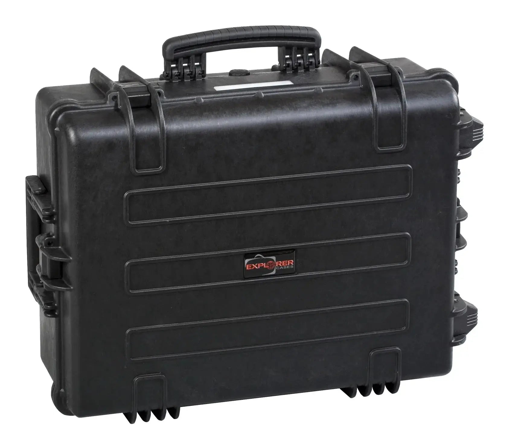 The Explorer 5823 is a large, black, hard-shell waterproof case with reinforced corners, secure latches, a handle, and foam interior for protection and transport.