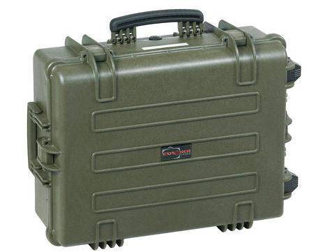 The Explorer 5823 is a green hard-shell waterproof case with a handle, secure latches, and a foam interior to safely transport sensitive equipment.