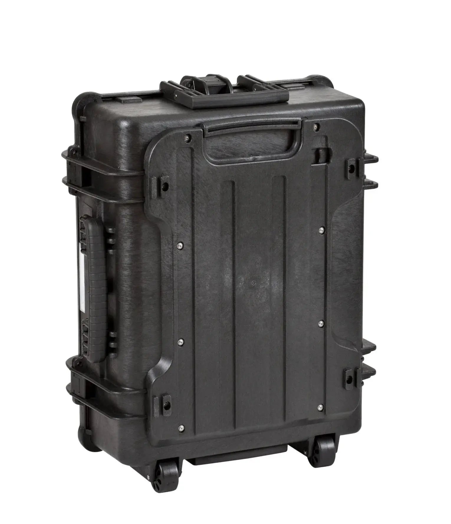 The Explorer 5823 is a black hard-shell waterproof rolling case with side and top handles and wheels, shown upright against a plain white background.