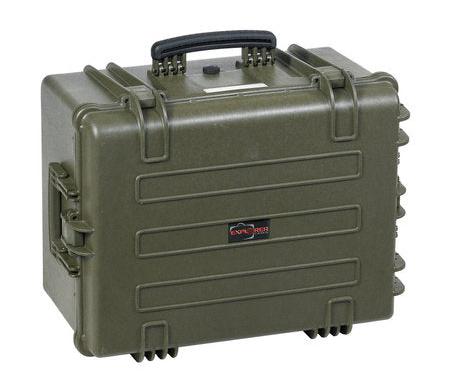 The Explorer 5833 is an olive green hard-shell waterproof case with a top handle, side latches, and a custom foam interior for extra protection.