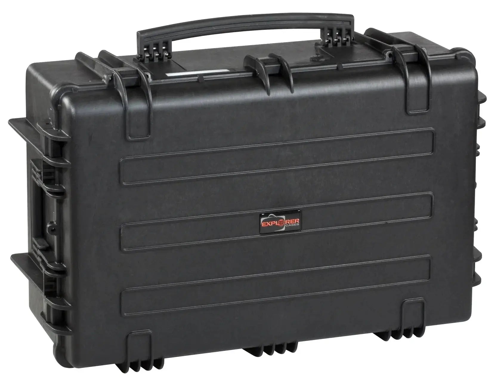 The Explorer 7630 is a black, hard-shell waterproof case with a handle, secure latches, reinforced corners, and customizable foam interior—ideal for safely transporting and protecting your equipment.