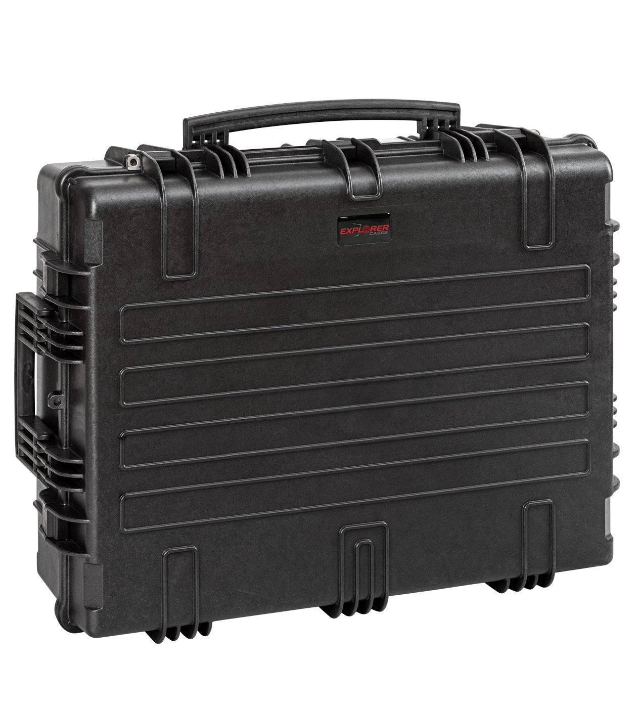 The Explorer 7726 is a black polypropylene hard-shell case with top and side handles and secure latches, ideal for safe equipment transportation.